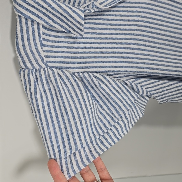 {Jane + Delancy} Women's Blue and White Striped Ruffled Sleeves Buttoned Top - Picture 7 of 14
